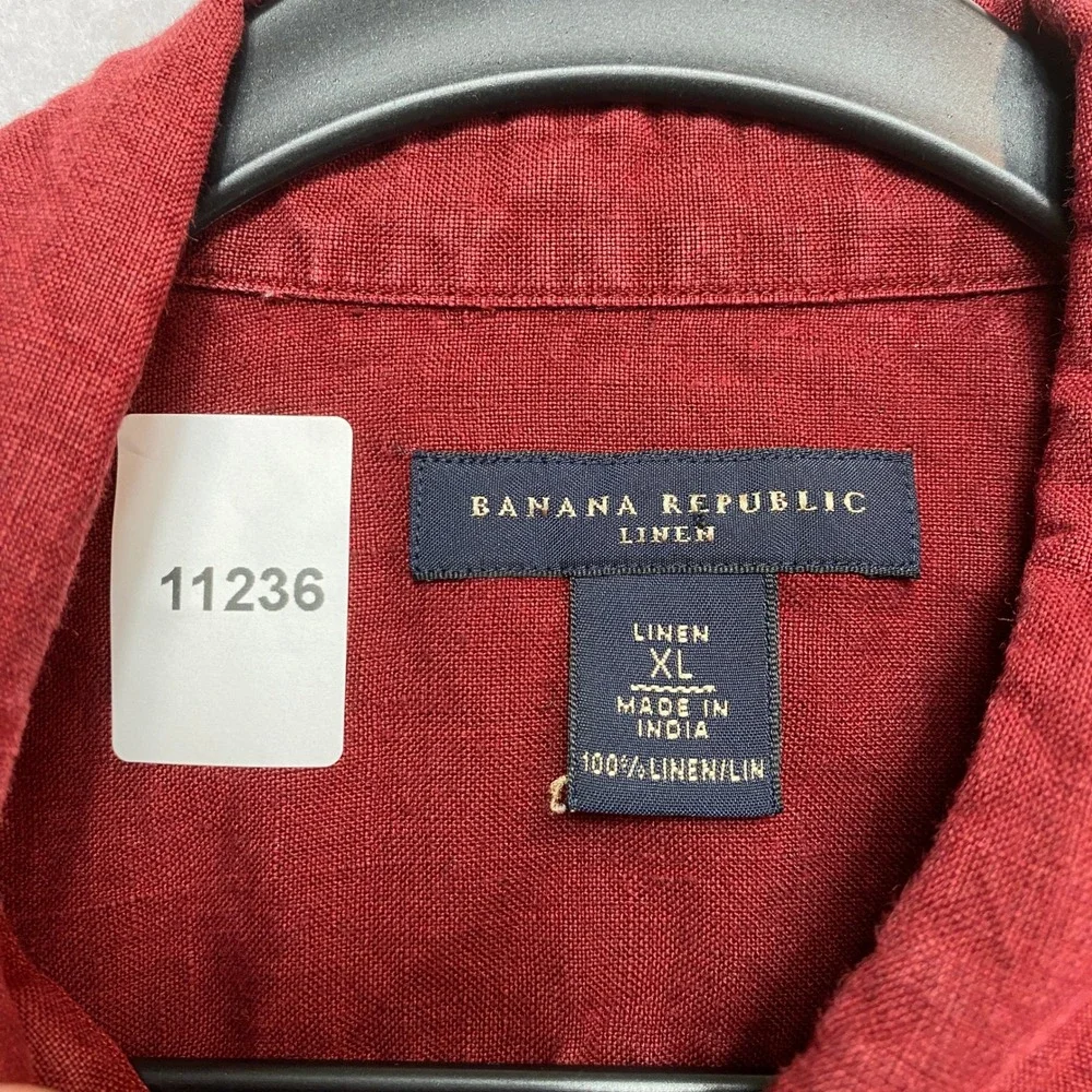 Banana Republic Shirt Mens XL Red Short Sleeve Linen Safari Pocket Button Up